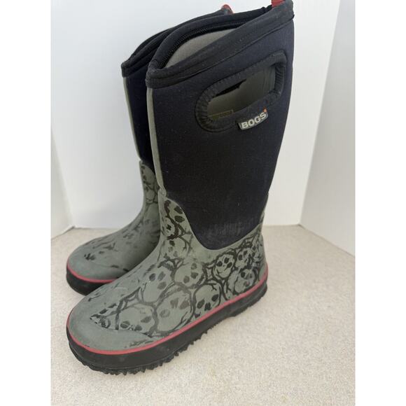 Kidz Bogg Boots Black Red Kids Size 13 Skulls Classic Slip On - Picture 3 of 10